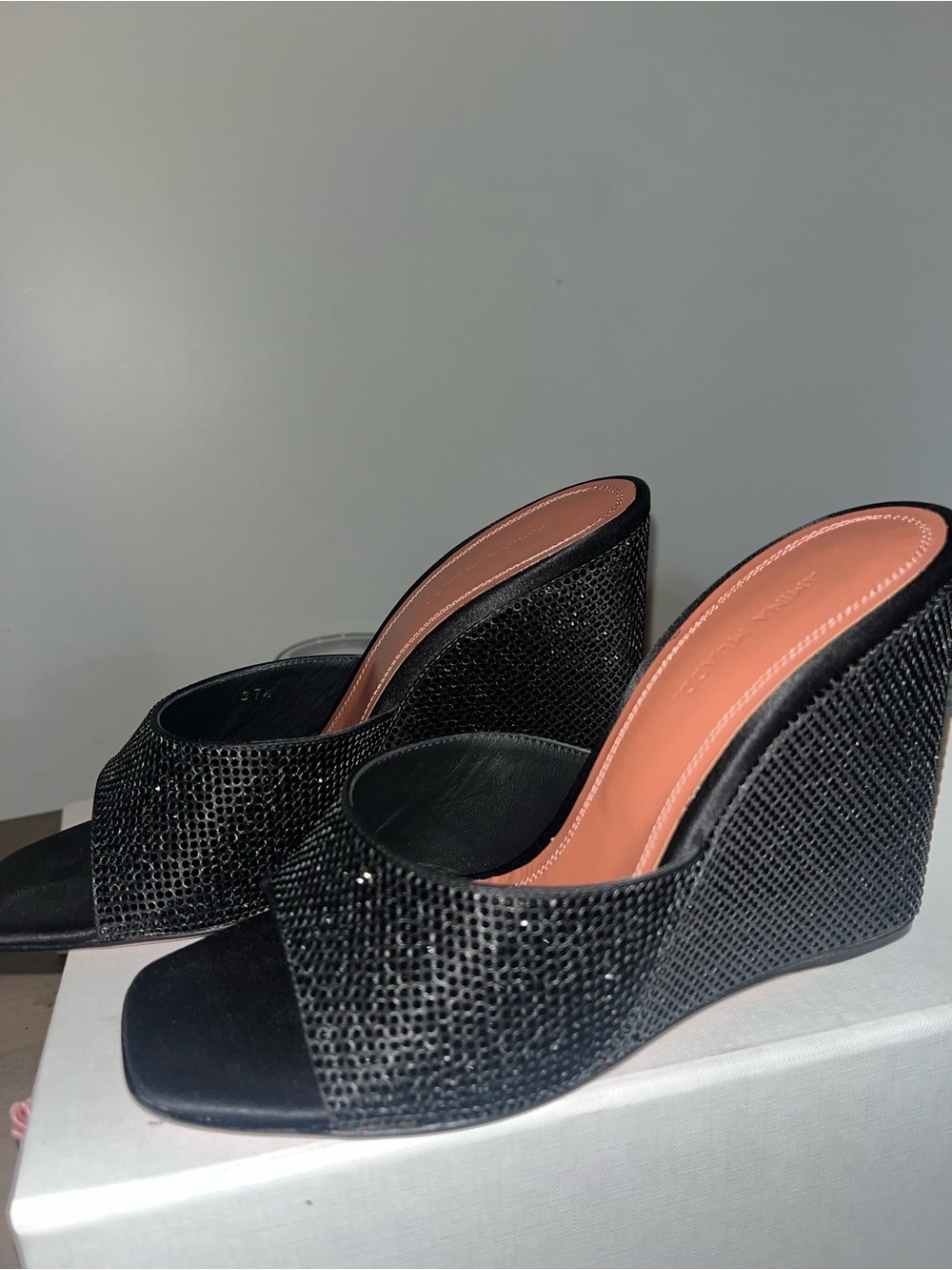 Amina Muaddi Black Lupita Crystal Wedge